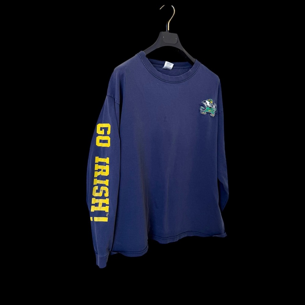 Notre Dame Fighting Irish Long Sleeve Shirt Blue Go Irish XL Distressed‎
